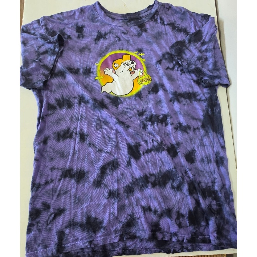 Buc-ee's 2024 Halloween "Hey Boo!" Purple Tie dye T-shirt Ghost Beaver XL